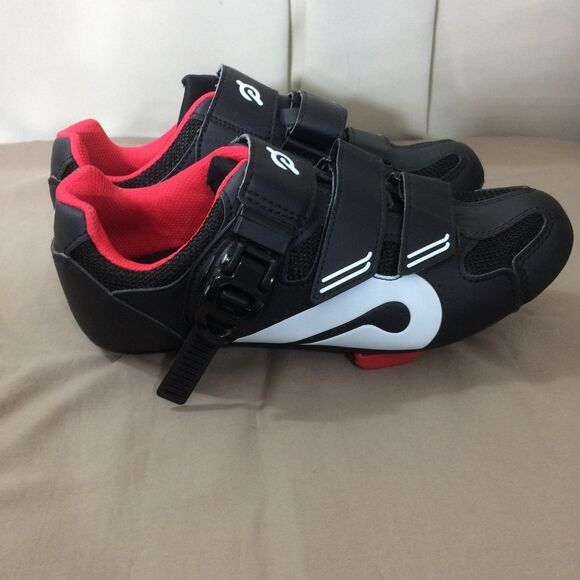 New Peloton Cycling Shoes Size 38 US 7 7.5 Women Black Red With Cleats Spin Bike - Picture 1 of 8